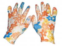 Перчатки нейлоновые тонкие садовые с полимерным покрытием ладони и пальцев, размер М (168106 ) цветные 